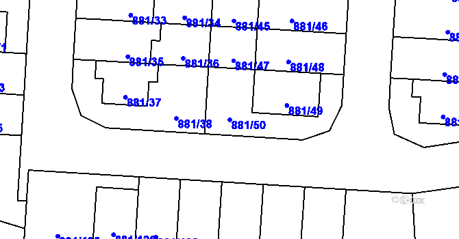 Parcela st. 881/50 v KÚ Čimice, Katastrální mapa