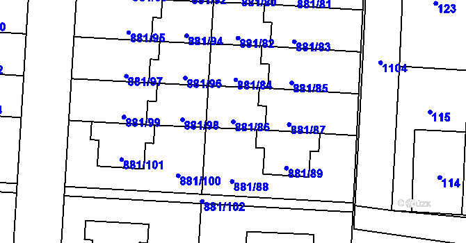 Parcela st. 881/86 v KÚ Čimice, Katastrální mapa