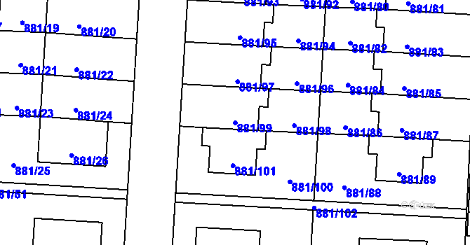Parcela st. 881/99 v KÚ Čimice, Katastrální mapa