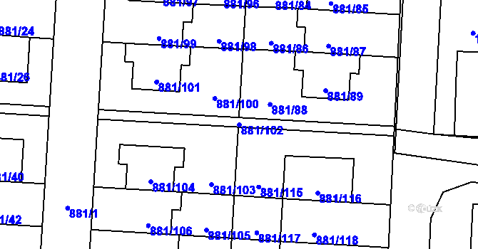 Parcela st. 881/102 v KÚ Čimice, Katastrální mapa