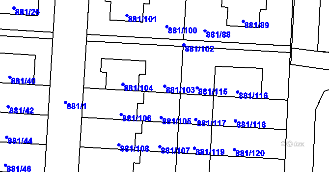 Parcela st. 881/103 v KÚ Čimice, Katastrální mapa