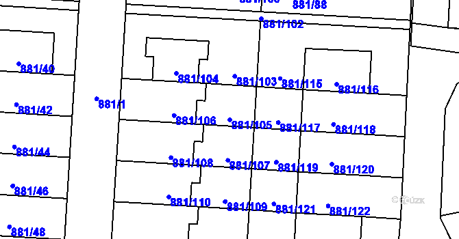 Parcela st. 881/105 v KÚ Čimice, Katastrální mapa