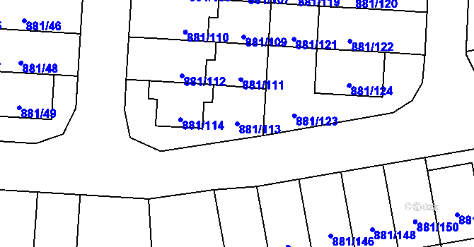 Parcela st. 881/113 v KÚ Čimice, Katastrální mapa