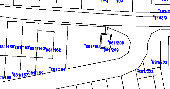 Parcela st. 881/163 v KÚ Čimice, Katastrální mapa