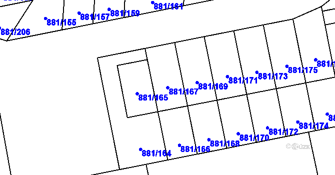 Parcela st. 881/167 v KÚ Čimice, Katastrální mapa
