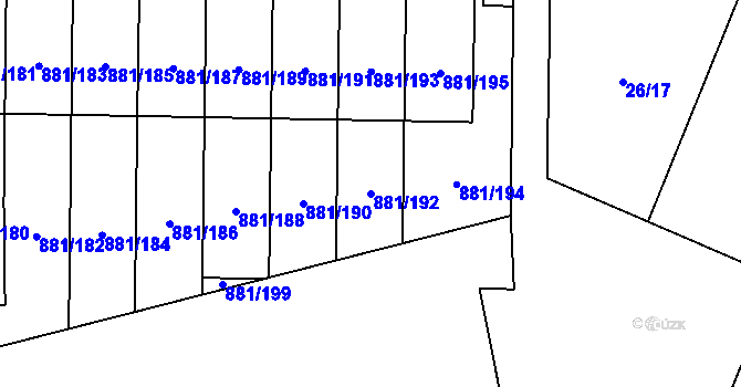Parcela st. 881/192 v KÚ Čimice, Katastrální mapa