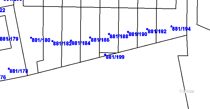 Parcela st. 881/199 v KÚ Čimice, Katastrální mapa