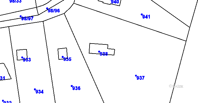 Parcela st. 938 v KÚ Čimice, Katastrální mapa