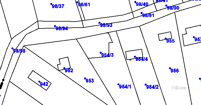 Parcela st. 954/3 v KÚ Čimice, Katastrální mapa