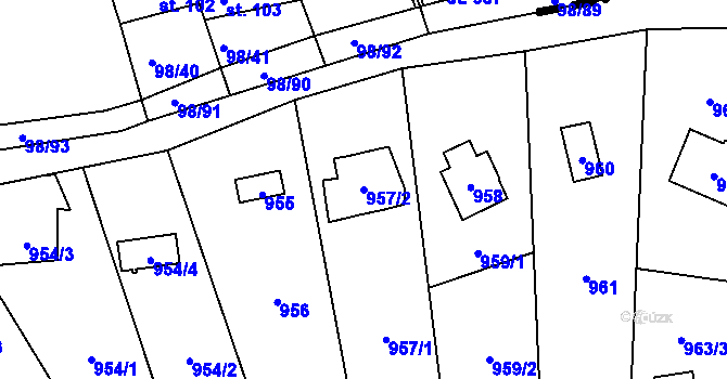 Parcela st. 957/2 v KÚ Čimice, Katastrální mapa
