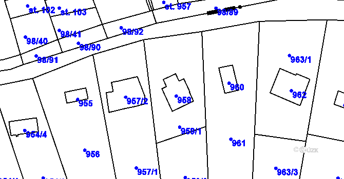 Parcela st. 958 v KÚ Čimice, Katastrální mapa