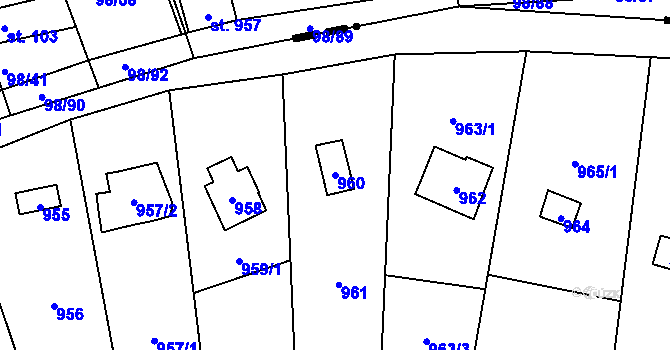 Parcela st. 960 v KÚ Čimice, Katastrální mapa