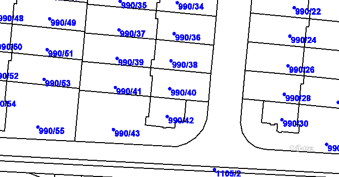 Parcela st. 990/40 v KÚ Čimice, Katastrální mapa