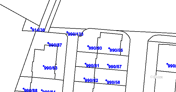 Parcela st. 990/80 v KÚ Čimice, Katastrální mapa
