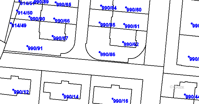 Parcela st. 990/86 v KÚ Čimice, Katastrální mapa