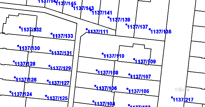 Parcela st. 1137/110 v KÚ Čimice, Katastrální mapa