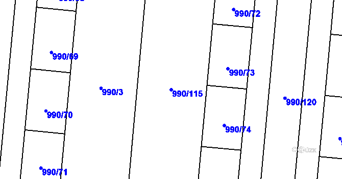 Parcela st. 990/115 v KÚ Čimice, Katastrální mapa