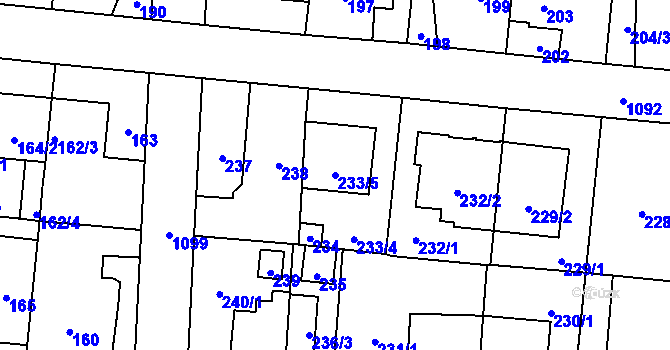 Parcela st. 233/5 v KÚ Čimice, Katastrální mapa