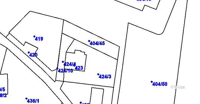 Parcela st. 424/8 v KÚ Čimice, Katastrální mapa