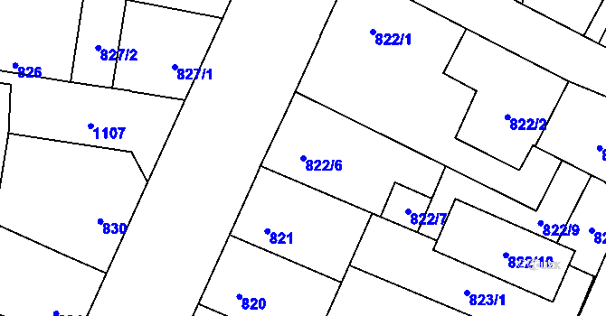 Parcela st. 822/6 v KÚ Čimice, Katastrální mapa