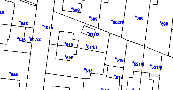 Parcela st. 611/1 v KÚ Čimice, Katastrální mapa