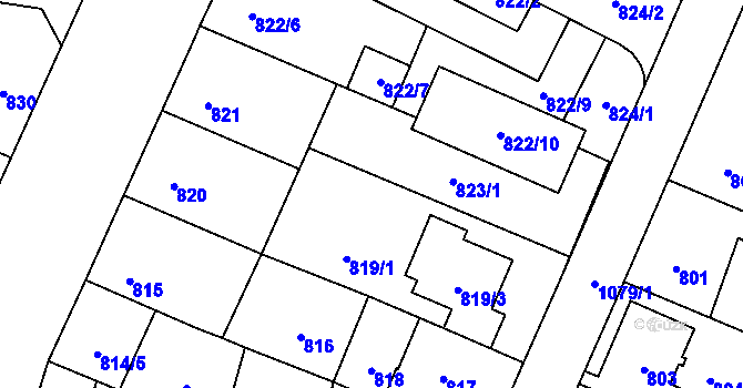 Parcela st. 823/2 v KÚ Čimice, Katastrální mapa