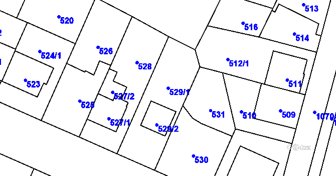 Parcela st. 529/1 v KÚ Čimice, Katastrální mapa