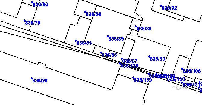 Parcela st. 836/86 v KÚ Čimice, Katastrální mapa