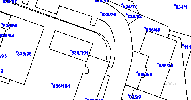 Parcela st. 836/100 v KÚ Čimice, Katastrální mapa