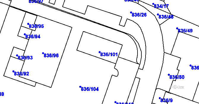 Parcela st. 836/101 v KÚ Čimice, Katastrální mapa