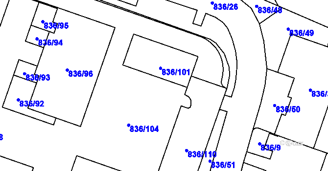 Parcela st. 836/102 v KÚ Čimice, Katastrální mapa