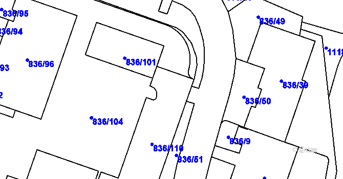 Parcela st. 836/103 v KÚ Čimice, Katastrální mapa