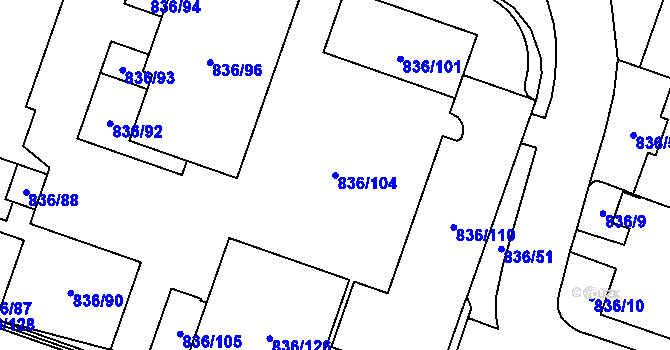 Parcela st. 836/104 v KÚ Čimice, Katastrální mapa