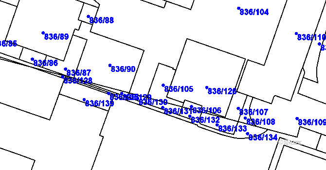 Parcela st. 836/105 v KÚ Čimice, Katastrální mapa