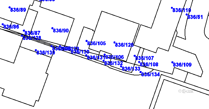 Parcela st. 836/106 v KÚ Čimice, Katastrální mapa