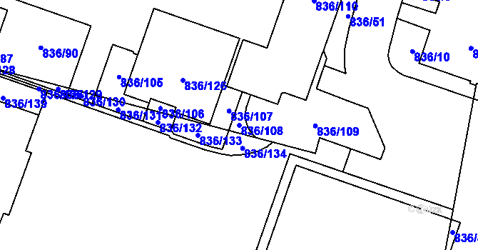 Parcela st. 836/108 v KÚ Čimice, Katastrální mapa