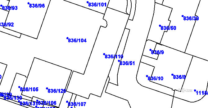 Parcela st. 836/110 v KÚ Čimice, Katastrální mapa