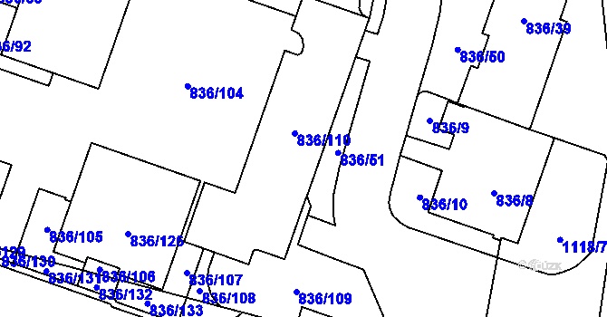 Parcela st. 836/111 v KÚ Čimice, Katastrální mapa