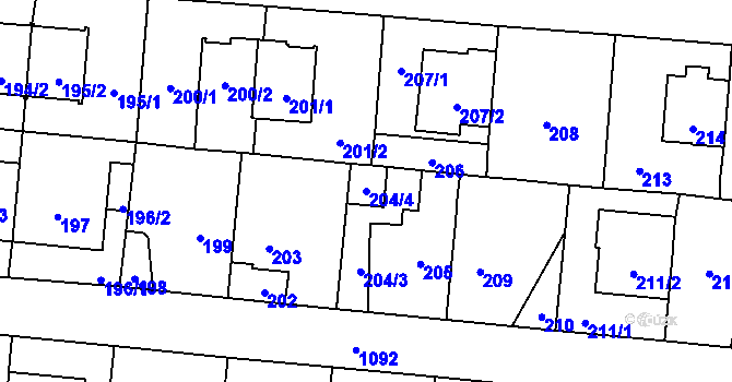 Parcela st. 204/4 v KÚ Čimice, Katastrální mapa