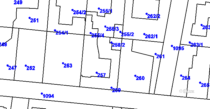 Parcela st. 258/1 v KÚ Čimice, Katastrální mapa