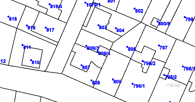 Parcela st. 809/4 v KÚ Čimice, Katastrální mapa