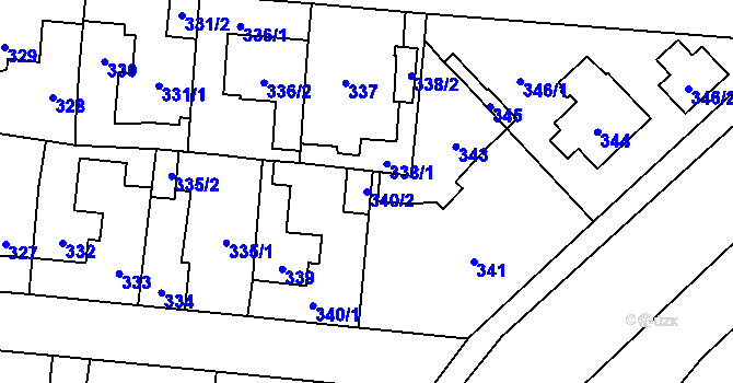 Parcela st. 340/2 v KÚ Čimice, Katastrální mapa