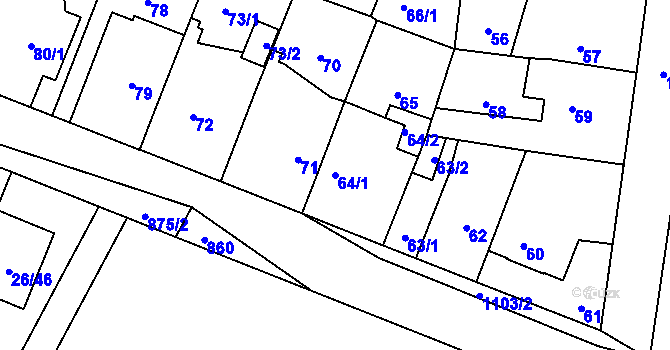 Parcela st. 64/1 v KÚ Čimice, Katastrální mapa