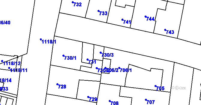 Parcela st. 730/3 v KÚ Čimice, Katastrální mapa