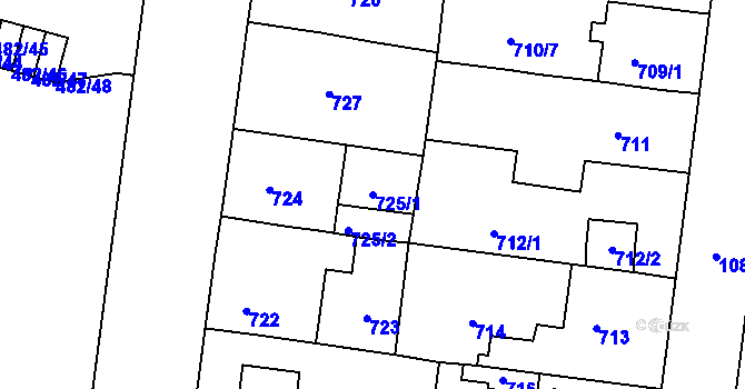 Parcela st. 725/1 v KÚ Čimice, Katastrální mapa