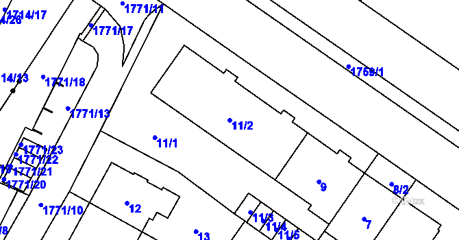 Parcela st. 11/2 v KÚ Kobylisy, Katastrální mapa