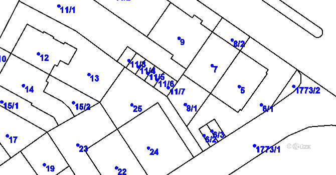 Parcela st. 11/7 v KÚ Kobylisy, Katastrální mapa
