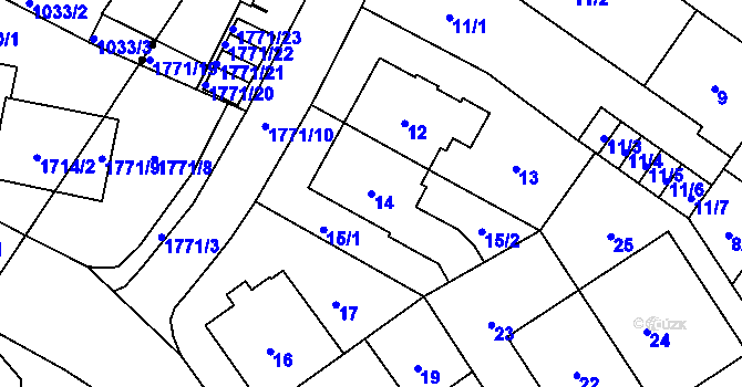 Parcela st. 14 v KÚ Kobylisy, Katastrální mapa