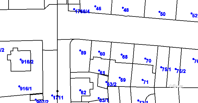 Parcela st. 60 v KÚ Kobylisy, Katastrální mapa