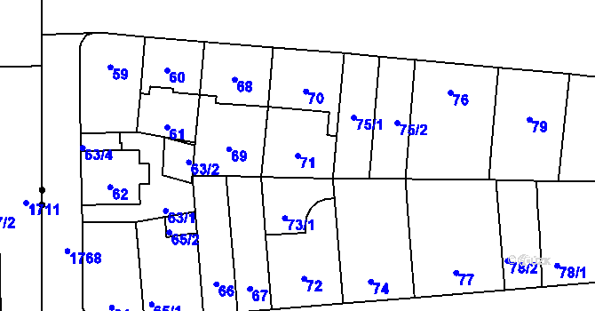 Parcela st. 71 v KÚ Kobylisy, Katastrální mapa